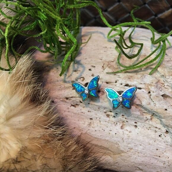 Butterfly Blue Opal CZ Sterling Silver Earrings - Picture 4 of 6